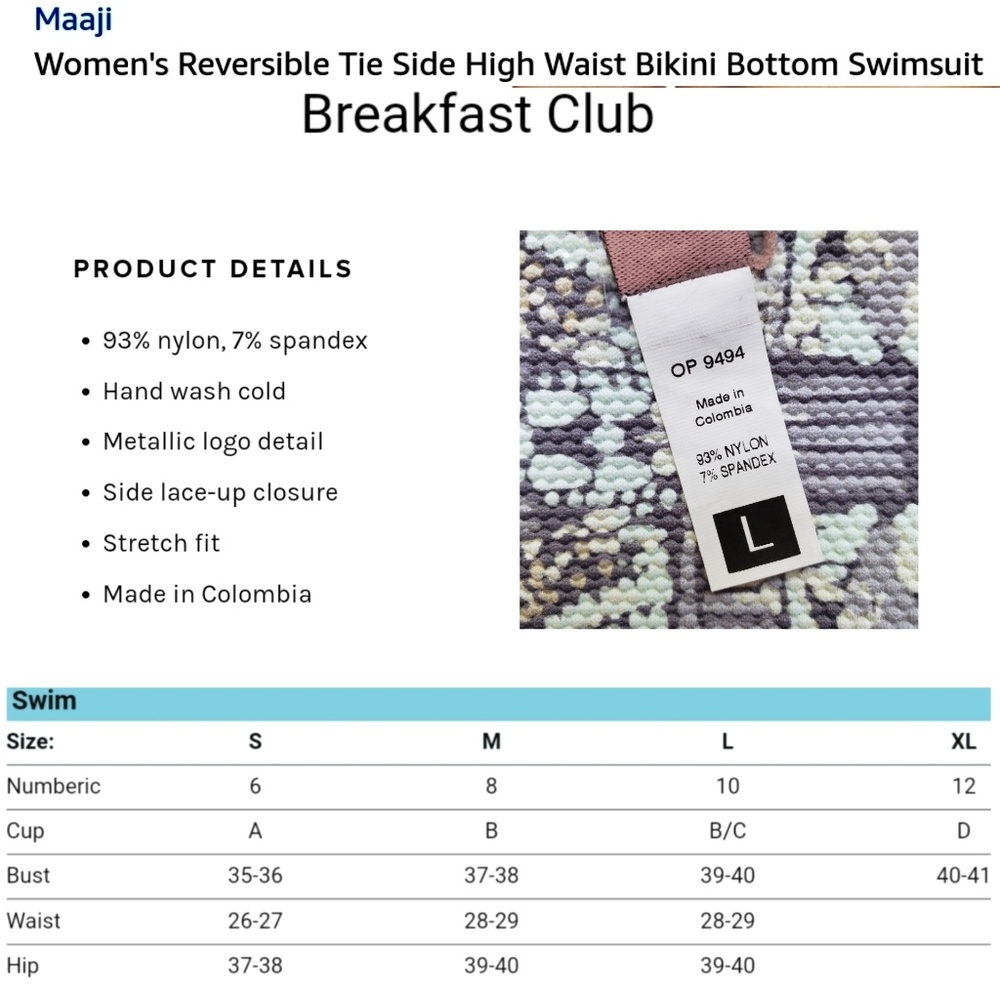 Maaji high waist bottoms tie side Breakfast Club L - Picture 7 of 8